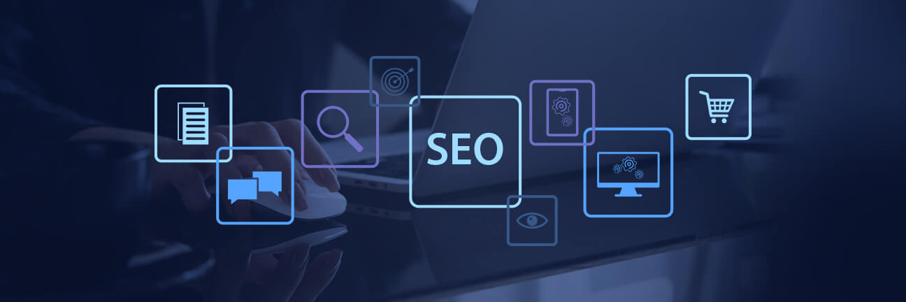 blue SEO symbols and icons